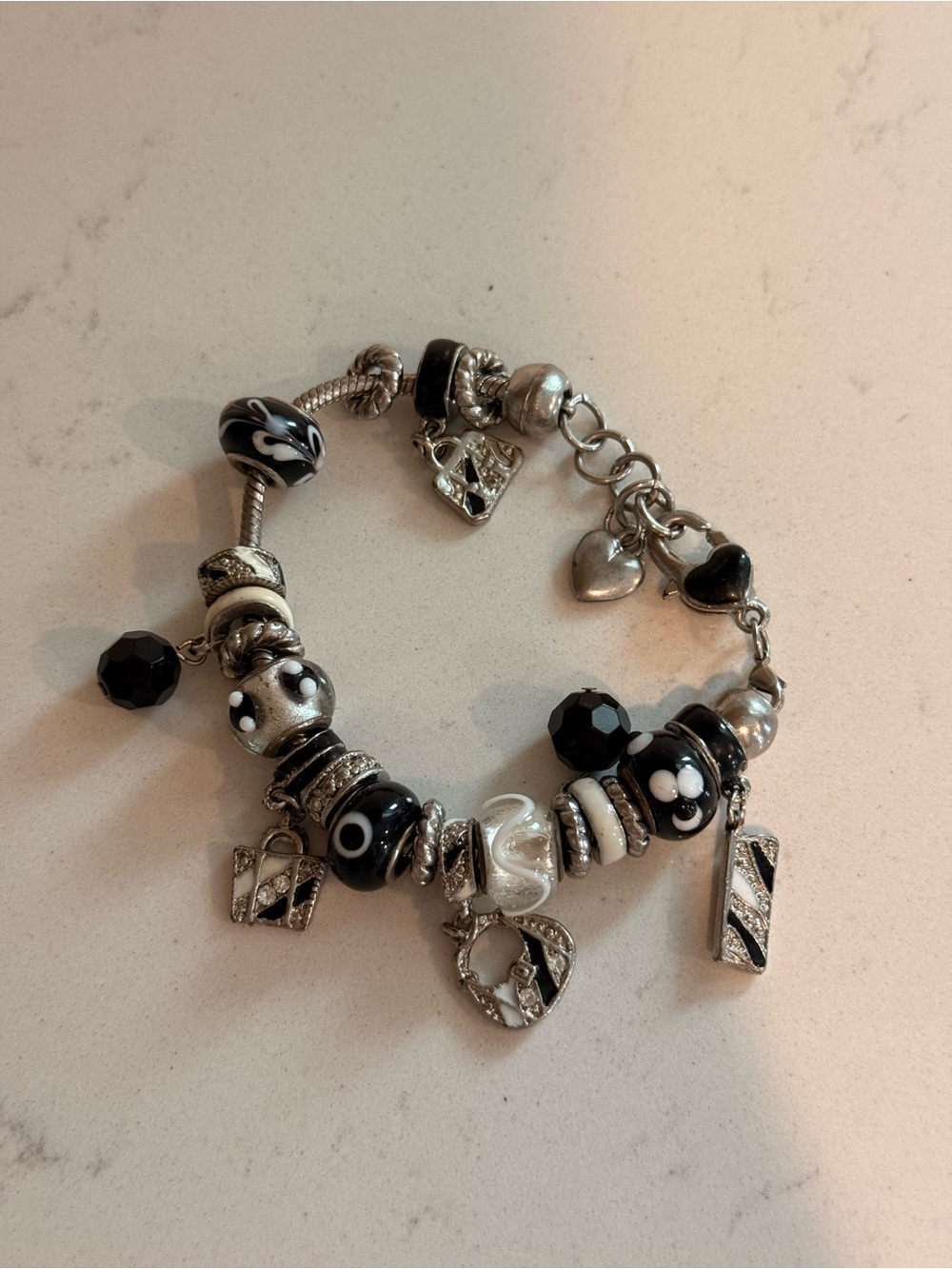 Pandora bracelet with RETIRED charms 2012 Y2K NO BOX, Pre owned EUC Authentic